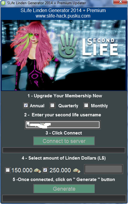 Second Life Linden Generator 2018